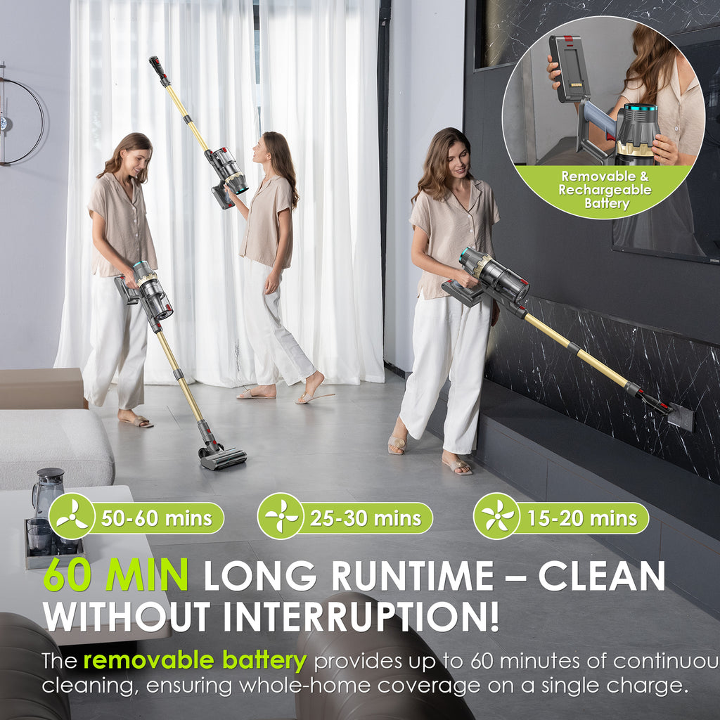 Linkifly XT1 Akku-Staubsauger, freistehender Staubsauger für Zuhause, lange Laufzeit, starke Saugkraft mit Touchscreen, Stabstaubsauger für Hartholzböden 